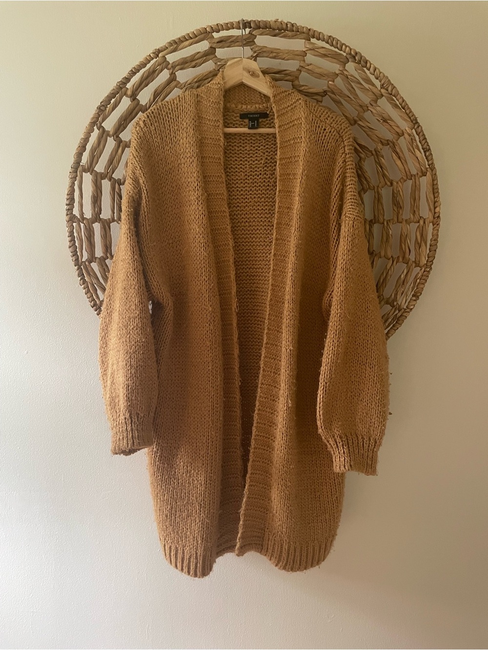 Forever 21 Camel Open-Front Chunky Knit Cardigan